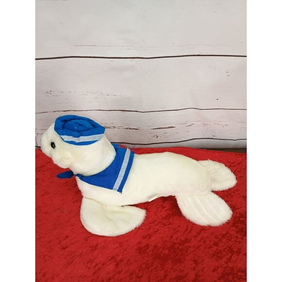 Vintage Cloud 9 Toys White Seal Plush With Blue Sailor Outfit - Picture 7 of 7